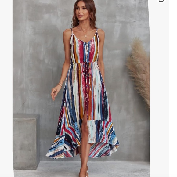 Colorful Summer Paint Stroke Artsy Sun Dress NWOT Midi - Picture 5 of 7